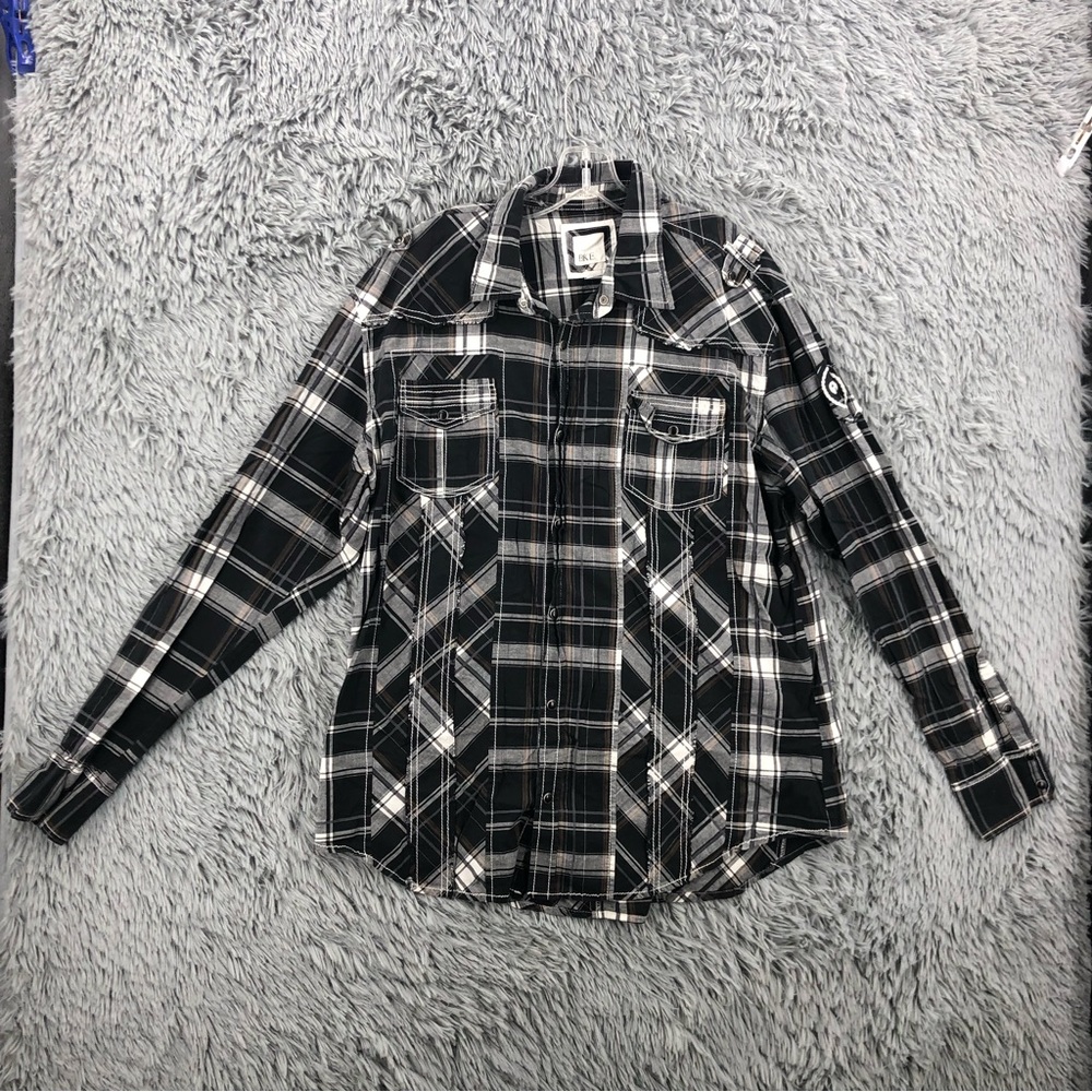BKE Buckle Athletic Fit Shirt Stretch Pearl Snap Men’s XL Plaid Long Sleeve